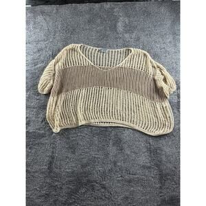 Sweet Lovely by Jen Crochet Knit Top S/M Beige Oversized Open Weave Beachy
